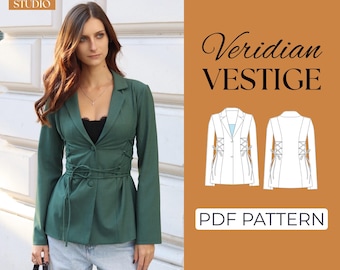 Womens Blazer Sewing Pattern | Long Sleeve Suit Vest Pattern | Pattern + Detailed Illustration Instruction | XXS - 7XL | A0, A4 & US-Letter