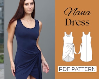 Mini Dress Sewing Pattern | Draped Asymmetric Dress | Easy Beginner Pattern + Easy Illustrated Tutorial | XXS - 7XL | A0, A4 & US Letter