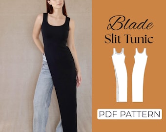 Side Slit Tunic Sewing Pattern | Cocktail Dress, Evening Gown | Beginner Pattern + Easy Illustrated Tutorial | XXS - 7XL | A0, A4, US Letter