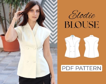 Double Breasted Blouse Sewing Pattern | Notched Lapel Top | Pattern + Detailed Illustrated Instruction | XXS - 7XL | A0, A4 & US-Letter