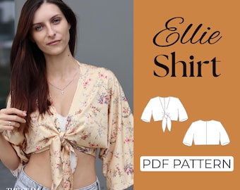 Tie Top Sewing Pattern | Boho Blouse Pattern | Easy Beginner Pattern + Easy Illustrated Tutorial | XXS - 7XL | A0, A4 & US Letter
