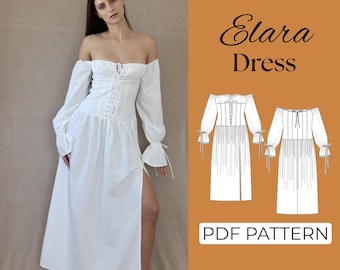 Peasant Dress Sewing Pattern | Lace Up Bodice Maxi Dress | Pattern + Detailed Illustrated Instructions | XXS - 7XL | A0, A4 & US-Letter