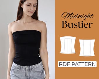 Bustier Top Sewing Pattern | Strapless Top, Tube Top Pattern | Pattern + Detailed Illustrated Instructions | XXS - 7XL | A0, A4 & US-Letter
