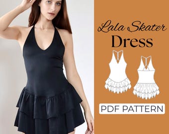 Skater Dress Sewing Pattern | Ruffle Halter Dress Pattern | Pattern + Detailed Illustrated Instruction | XXS - 7XL | A0, A4 & US-Letter