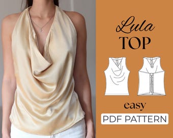 Draped Top Sewing Pattern | Chic Blouse, Cowl Neck Top | Easy Beginner Pattern + Easy Illustrated Tutorial | XXS - 7XL | A0, A4 & US Letter