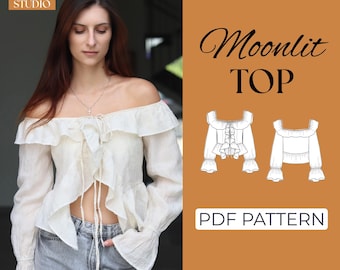 Ruffle Blouse Sewing Pattern: Flare Sleeve Top (XXS-7XL) (PDF Pattern)
