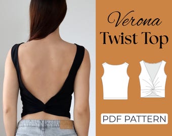 Twisted Back Crop Top Sewing Pattern | Sleeveless Blouse | Pattern + Detailed Illustrated Instruction | XXS - 7XL | A0, A4 & US Letter