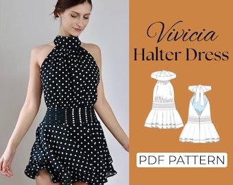 Halter Dress Sewing Pattern | High Neck Mini Dress Pattern | Pattern + Detailed Illustrated Instruction | XXS - 7XL | A0, A4 & US-Letter