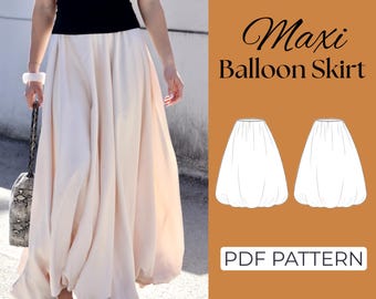 Balloon Skirt Sewing Pattern | Flowy Maxi Skirt Pattern | Easy Beginner Pattern + Easy Illustrated Tutorial | XXS - 7XL | A0, A4 & US Letter