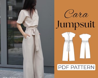 Womens Jumpsuit Pattern | Tie Belt Jumpsuit, Overalls Pattern | Pattern + Detailed Illustrated Instruction | XXS - 7XL | A0, A4 & US-Letter