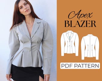 Womens Blazer Sewing Pattern | Fitted Jacket Pattern | Pattern + Detailed Illustration Instruction | XXS - 7XL | A0, A4 & US-Letter