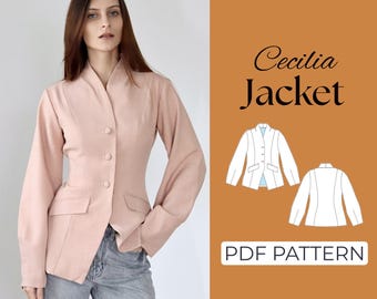 Shawl Collar Jacket Pattern | Cardigan Pattern Long Sleeve | Pattern + Detailed Illustrated Instructions | XXS - 7XL | A0, A4 & US-Letter