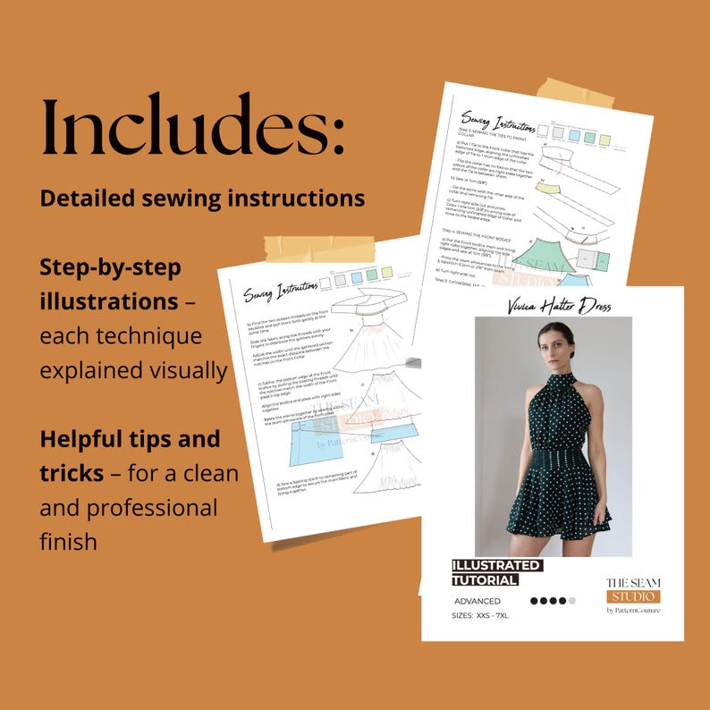 Halter Dress Sewing Pattern | High Neck Mini Dress Pattern | Pattern ...