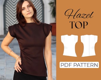 Plissee Top Schnittmuster | Business Casual Bluse | Anfänger Schnittmuster + Anleitung für Anfänger | XXS–7XL | A0, A4 & US Letter