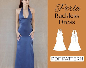 Backless Dress Sewing Pattern | Wedding Guest Dress V Neck | Pattern + Detailed Illustrated Instruction | XXS - 7XL | A0, A4 & US-Letter