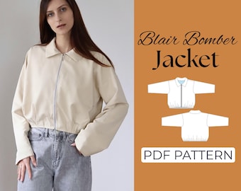 Bomber Jacket Pattern | Racing Bomber Jacket, Long Sleeve Top | Pattern + Detailed Illustrated Instructions | XXS - 7XL | A0, A4 & US-Letter