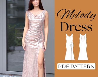 Patrón de costura para vestido de lentejuelas / Vestido de cóctel, Vestido de noche / Patrón + Instrucciones ilustradas detalladas / XXS - 7XL / A0, A4 y Carta de EE. UU.