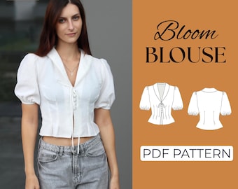 Boho Blouse Sewing Pattern | Tie Top, Victorian Blouse | Pattern + Detailed Illustrated Instructions | XXS - 7XL | A0, A4 & US-Letter