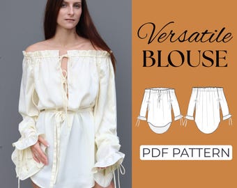 Oversized Blouse Sewing Pattern | Long Sleeve Peasant Blouse | Pattern + Detailed Illustrated Instruction | XXS - 7XL | A0, A4 & US-Letter