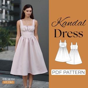 Square Neck Dress Sewing Pattern | Midi Dress Pattern | Pattern + Detailed Illustration Instruction | XXS - 7XL | A0, A4 & US-Letter