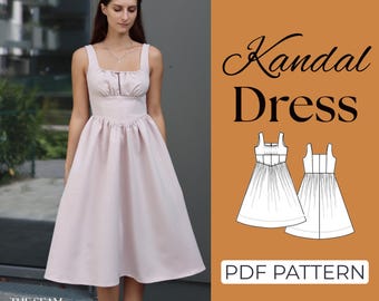 Square Neck Dress Sewing Pattern | Midi Dress Pattern | Pattern + Detailed Illustration Instruction | XXS - 7XL | A0, A4 & US-Letter