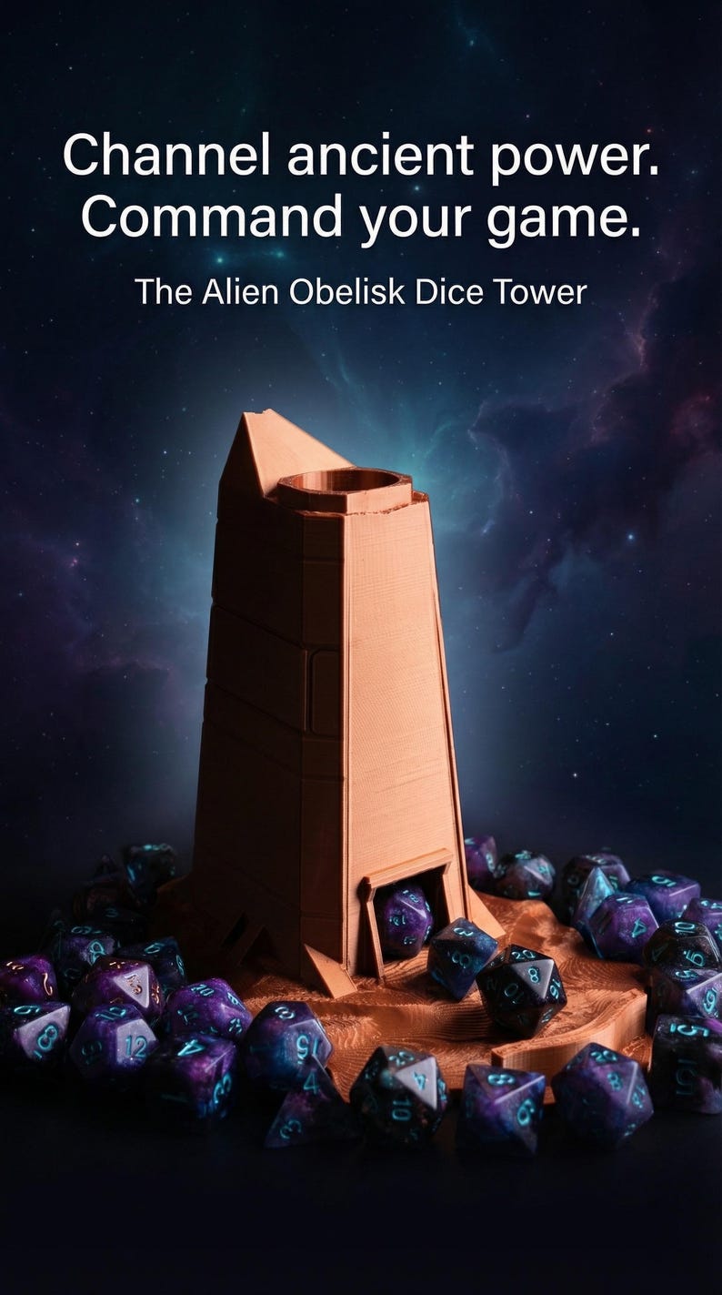 Alien Obelisk Dice Tower – Sci-fi RPG Dice Roller, Futuristic Gaming ...