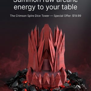 Crimson Spire Dice Tower – 3D-geprint metallic rood kristal, RPG-accessoire
