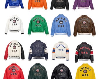 Giacca da uomo in vera pelle di vacchetta Avirex fatta a mano, tutti gli Stati Uniti, giacca Avirex USA, giacca personalizzata, giacche Avirex iconiche, regalo per lui