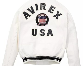 Chaqueta Avirex de piel de vaca blanca hecha a mano - Estilo personalizado para hombre