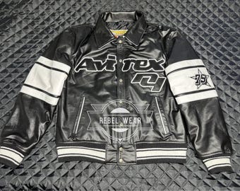 Handmade Men's Black Brooklyn USA Cowhide Leather Avirex USA Jacket