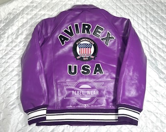 Handmade Purple Cowhide Leather Avirex Jacket - Personalized