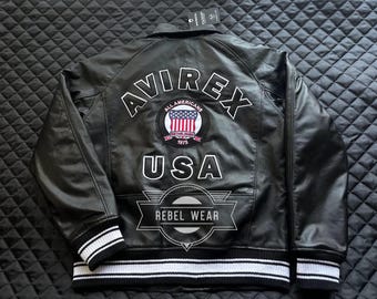 Handmade Men's Black Cowhide Leather Avirex USA Jacket