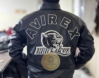 Handgemaakte Black Ace Lion-rundleer Avirex USA-jas rundleer Avirex-jack