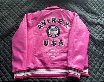 Handmade Men's Pink Cowhide Leather Avirex Jacket