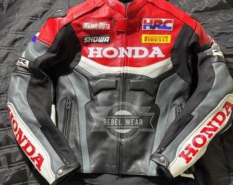 Handmade Honda Cowhide Leather Motorcycle Jacket Motorbike Jacket