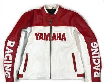 Handmade Yamaha Racing Cowhide Leather Biker Jacket