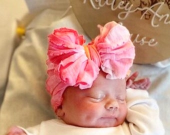 Sherbet Ruffle Bow HeadWrap Baby Girl Ruffle Messy Bow Hair Bow  Bow Newborn Infant HeadWrap Messy Ruffle Piggy Bows