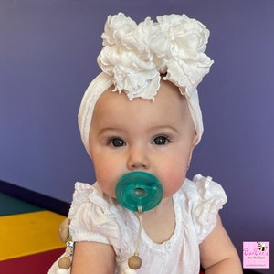 Off White Mini  Baby Girl Ruffle Messy Bow HeadWrap Newborn Preemie Headband Newborn  Hair Bow Clip Piggy Set