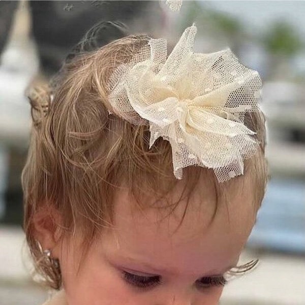 Baby Girl Puff Tulle Hair Bow Clip Newborn Fluffy Soft Tulle Bow Headband Newborn Gift