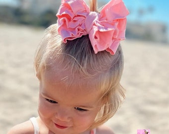 Pansy Pink Striped Ruffle Head Wrap Two tone Hair Bows Baby Girl Ruffle Messy Bow Hair Bow Messy Bow Newborn Infant Head Wrap Piggy Bows