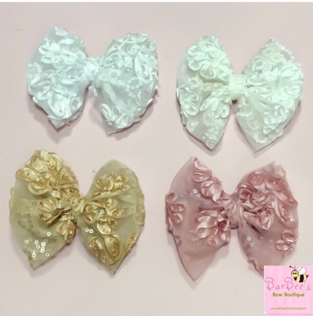Baby Girl Embroidered Lace Sequin Hair Bow, Sequin Lace Hair Bow