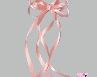 Pink Coquette Satin Ribbon Hair Bow Clip Long Tail Ribbon Bow Special Occasion Wedding Flower Girl white Red Black Ivory