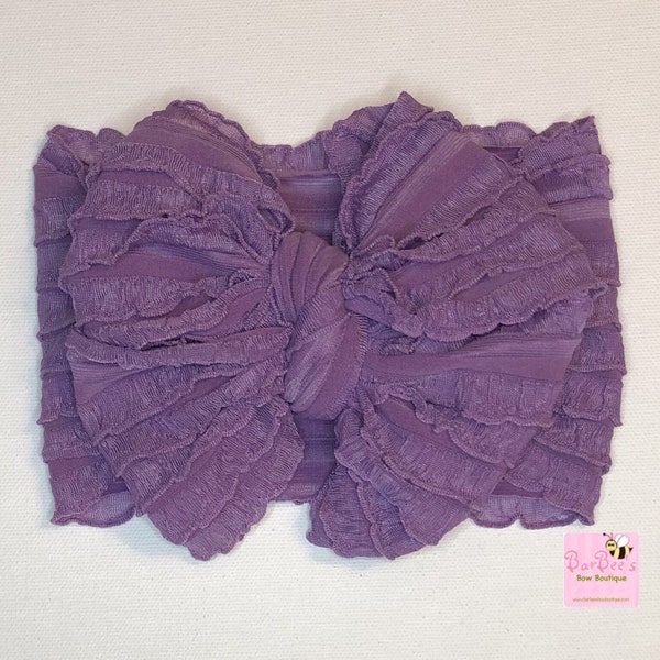 Lilac Purple Baby Girl Mini Ruffle HeadWrap, Newborn Premie Ruffle HeadWrap Hair Bow clip Hair Bow Headband