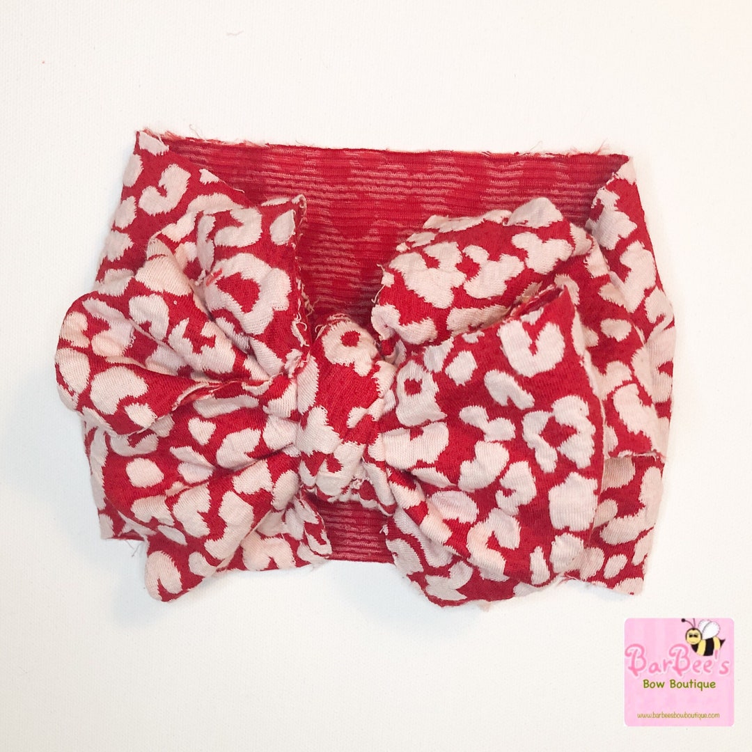 Baby Girl Leopard Red and White Print Bow Headwrap, Newborn Bow