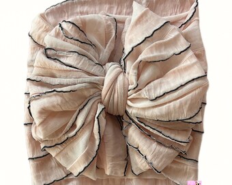 Shell Beige Ruffle Messy Bow HeadWrap, Baby Girl Ruffle Hair Bow, Girls  Newborn HeadWrap Classic HeadWrap Mini Bow HeadWrap