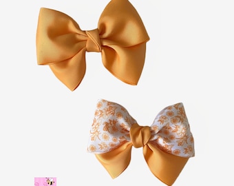 Floral Yellow Ribbon 4.5” Hair Bow Summer Hair Bow Grossgrain Girl Hair Bow Headband Toddler Bow Clip