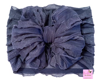 Denim Blue Ruffle Bow HeadWrap, Baby Girl Ruffle Bow, Hair Bow,  Ruffle Bow Newborn Infant Headwrap Ruffle Bow Piggy Set