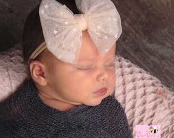 Pink Baby Girl Tulle Hair Bow Headband Newborn Fluffy Soft Tulle Hair Bow Headband Infant Piggy Set