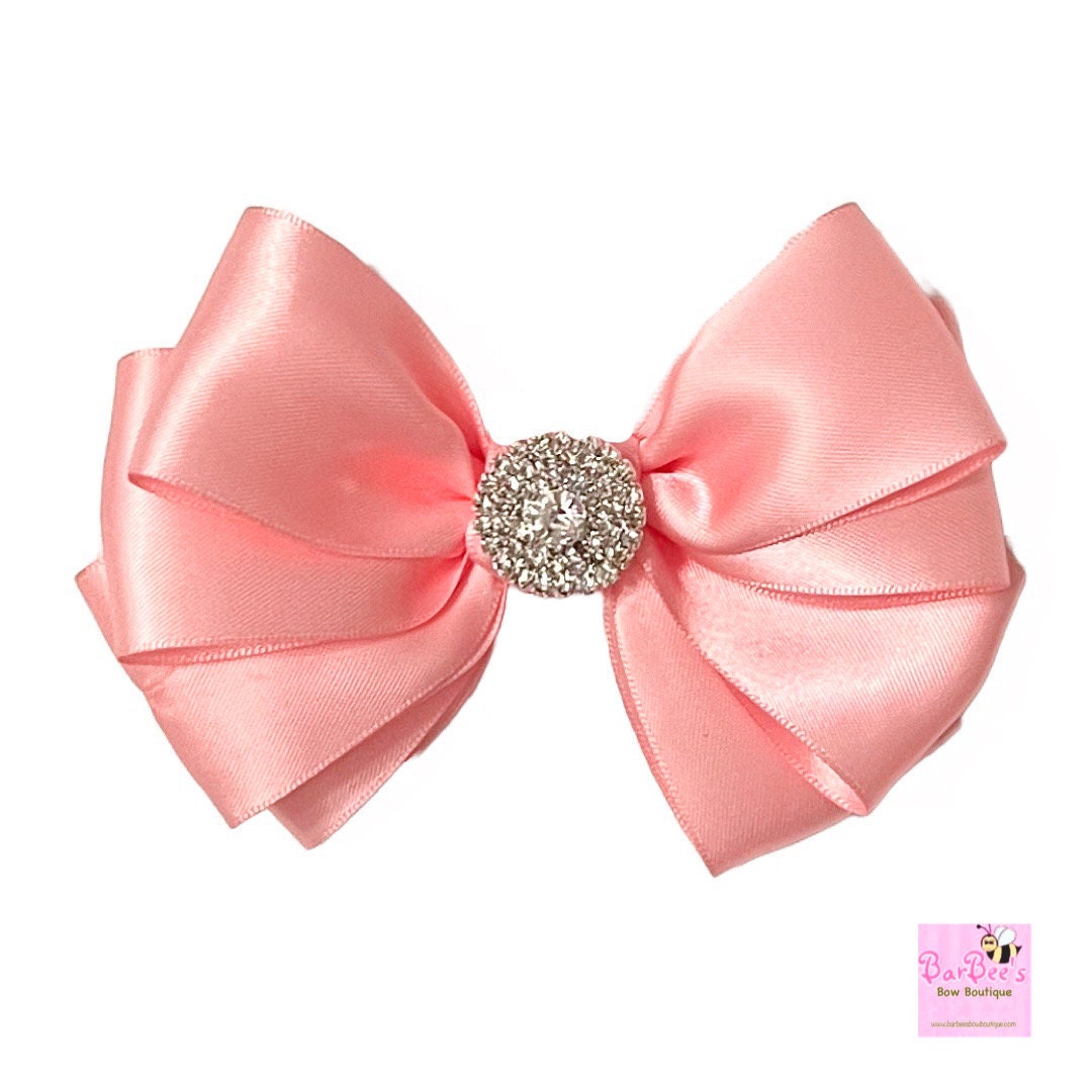 Pink Satin Hair Bow Baby Girl Satin Hair Bow Pink Satin Hair Etsy