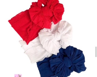 Red White and Blue Ruffle Bow HeadWraps Set of 3 Newborn Infant Premie HeadWrap Gift Set Bundle